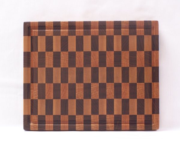 Checkerboard Style End Grain Cutting Board with Handles and Juice Groove