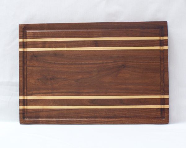 Quad Stripe Walnut and Hard Maple Cutting Board with Juice Groove and Rubber Feet