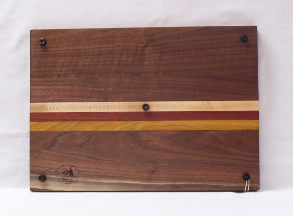 Walnut Cutting Board with Padauk, Hard Maple and Osage Orange Stripes with Juice Groove and Feet - Image 2